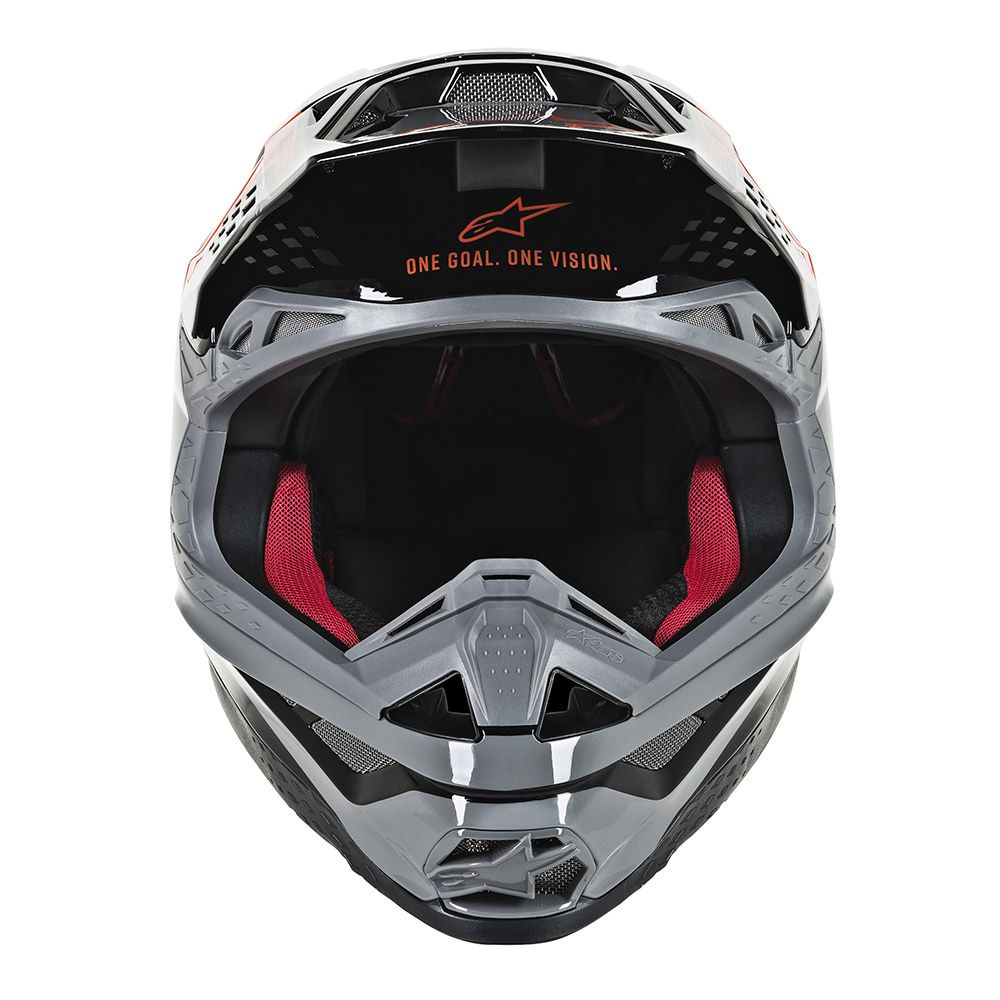 Image Title alpinestars supertech m8 triple helmet orange grey front