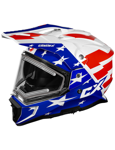 Castle X CX200 Dual Sport Liberty Electric Snowmobile Helmet Gloss Red - White