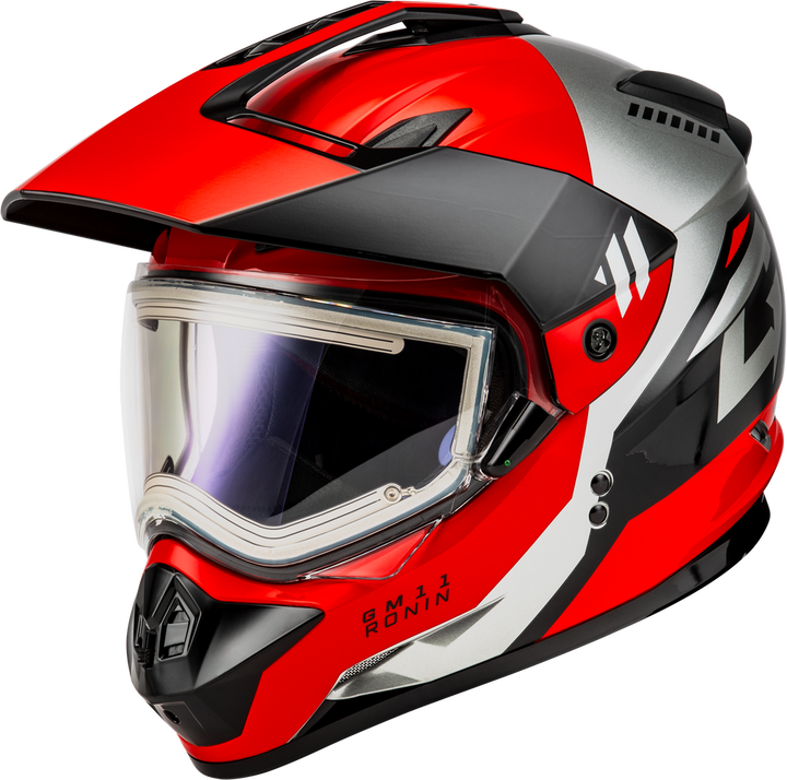 GMAX GM11S Ronin Snowmobile Helmet With Heated Shield Red Silver