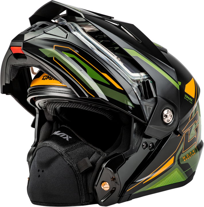 GMAX MD-74S SPECTRE Electric Shield Snowmobile Helmet Green Orange