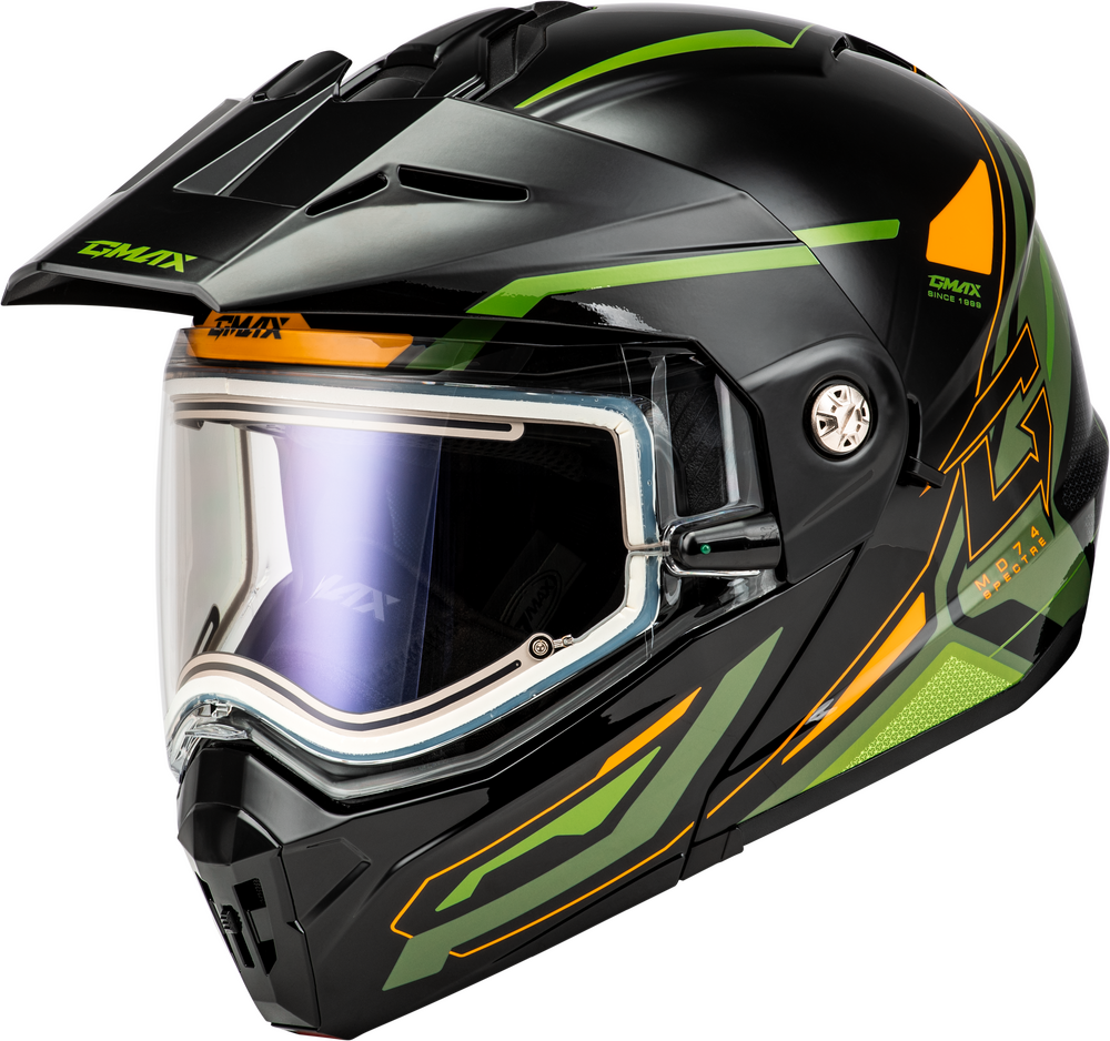 GMAX MD-74S SPECTRE Electric Shield Snowmobile Helmet Green Orange