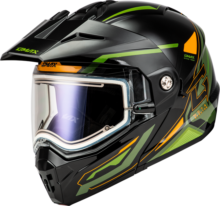 GMAX MD-74S SPECTRE Electric Shield Snowmobile Helmet Green Orange