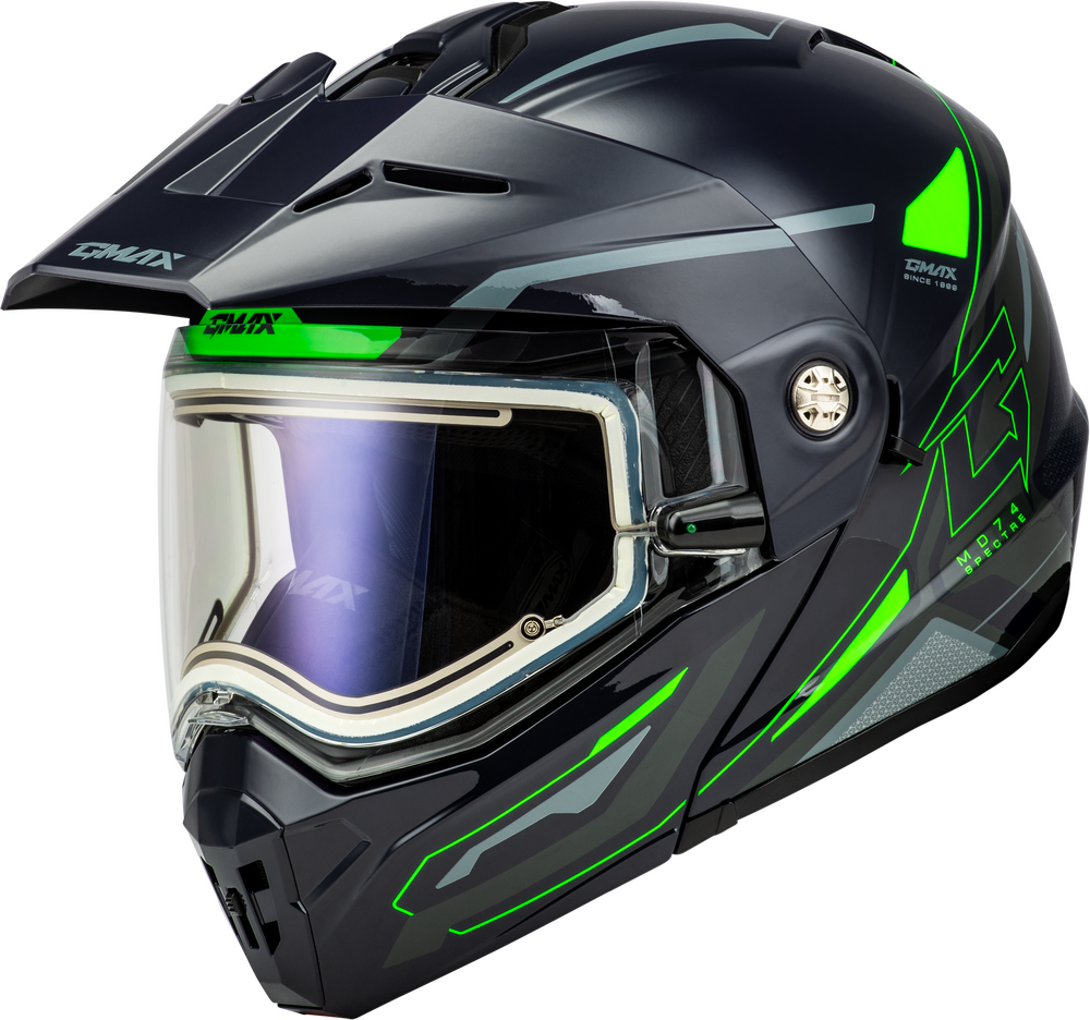 GMAX MD74S SPECTRE Electric Shield Snowmobile Helmet Green Jaxn