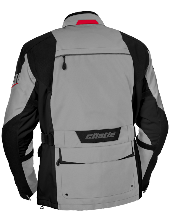 castle distance motorcycle jacket gray red back