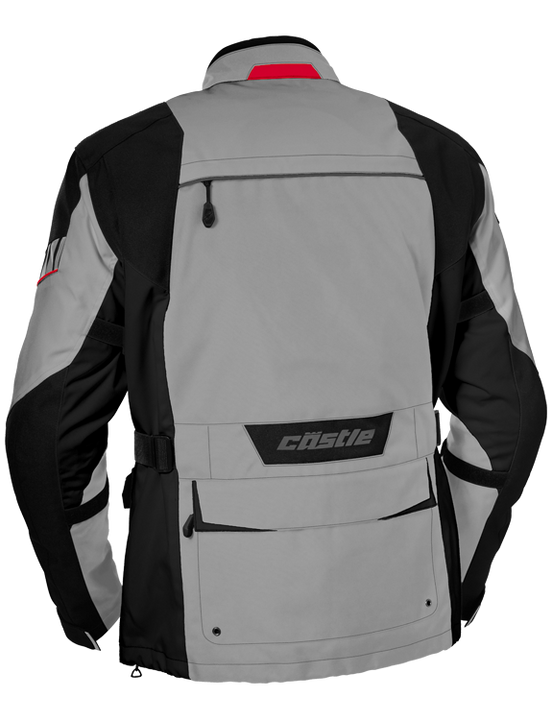 castle distance motorcycle jacket gray red back