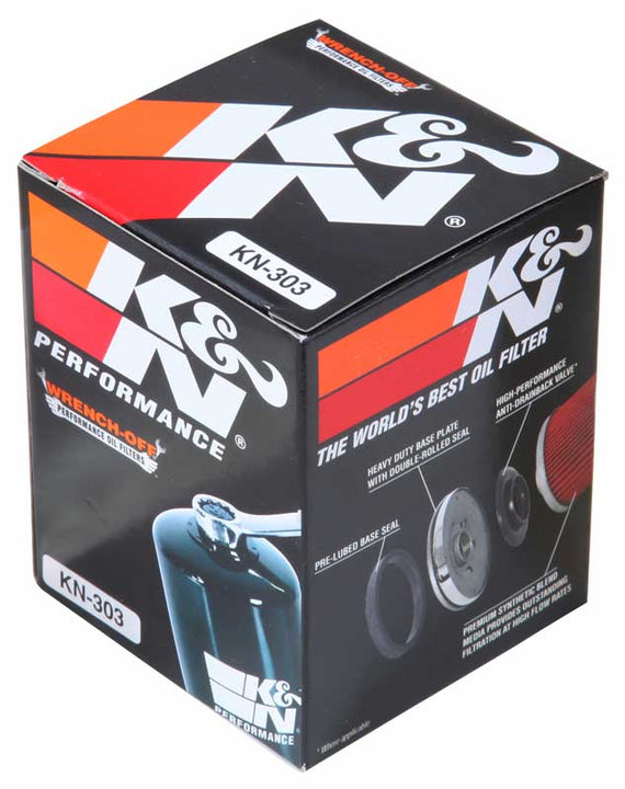 K&N KN-303 High-Flow Oil Filter - Spin-On With 17mm Nut, Made In USA