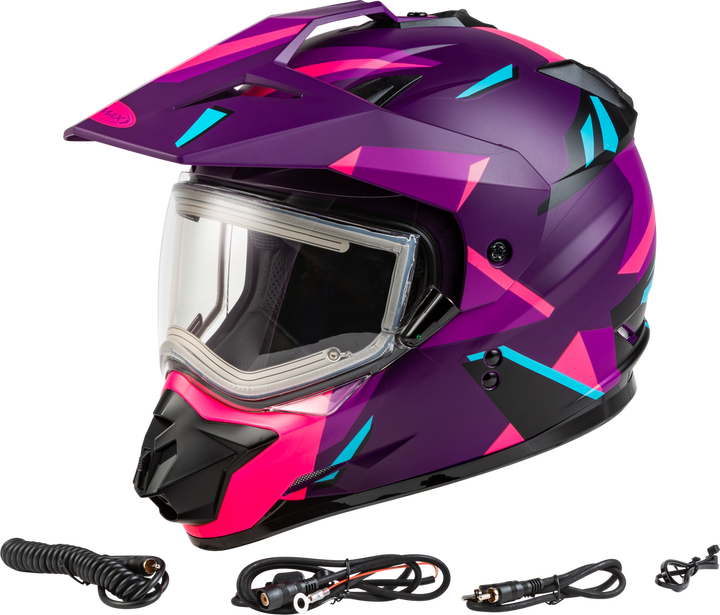 gmax snowmobile helmet with heated shield gm11s purple pink