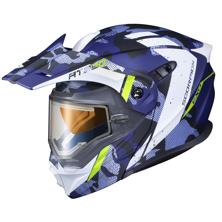 scorpion exo at950 outrigger electric face shield helmet blue