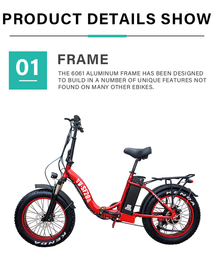 VTUVIA ebike SF20 Red Fat Tire Folding bike